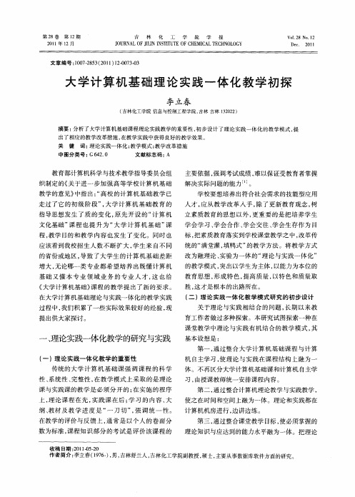 大学计算机基础理论实践一体化教学初探