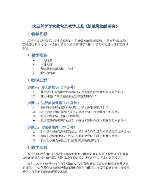 大班科学详案教案及教学反思《蜡烛燃烧的秘密》