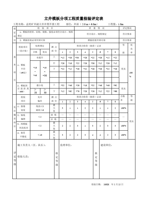 推荐-立井模板分项工程质量检验评定表1  精品