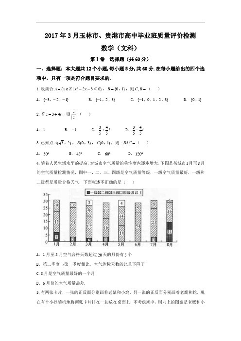 广西玉林、贵港市2017届高三下学期质量检测考试数学文试题 含答案 精品