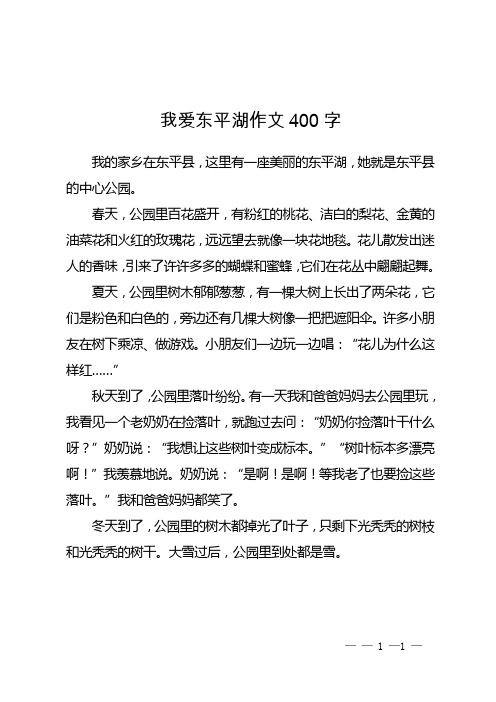 我爱东平湖作文400字