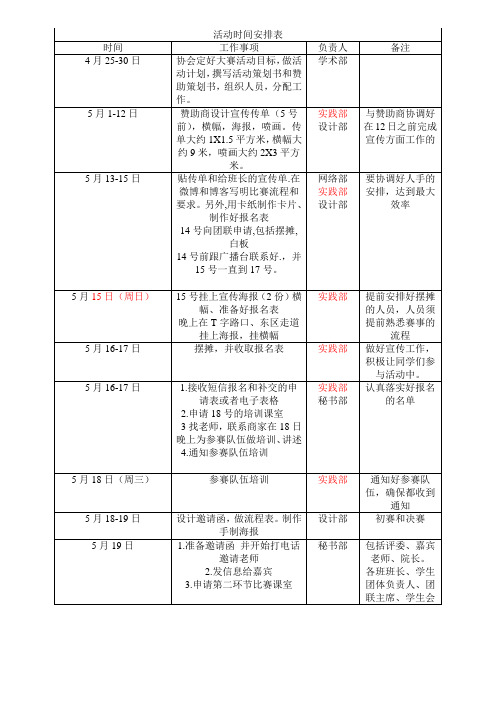 活动时间安排表