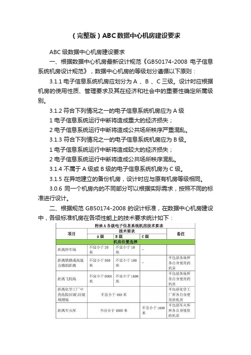 （完整版）ABC数据中心机房建设要求