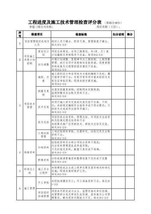 工程进度及施工技术管理检查表