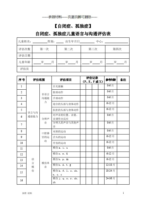 自闭症、孤独症儿童语言与沟通评估表参考