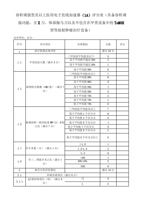 容积调强型及以上医用电子直线加速器(LA)评分表