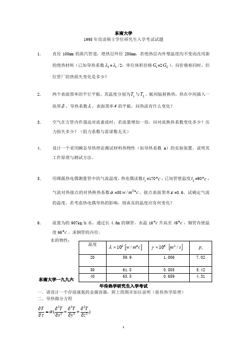 东南大学传热学历年真题资料