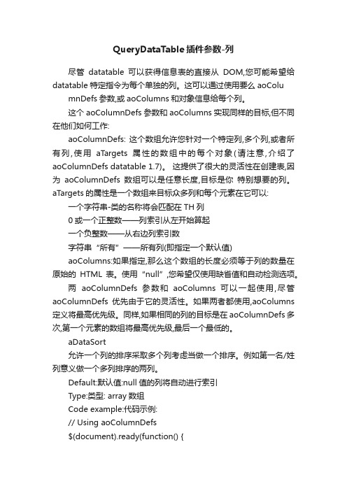 QueryDataTable插件参数-列