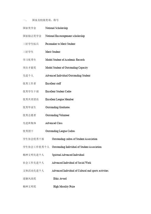 英文简历写作中各种称号的中英对照