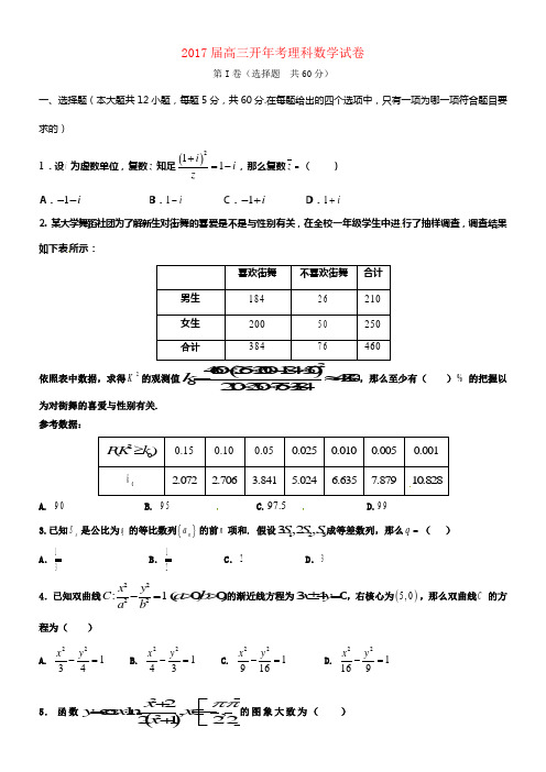 2017届高三数学下学期开年考试试题理