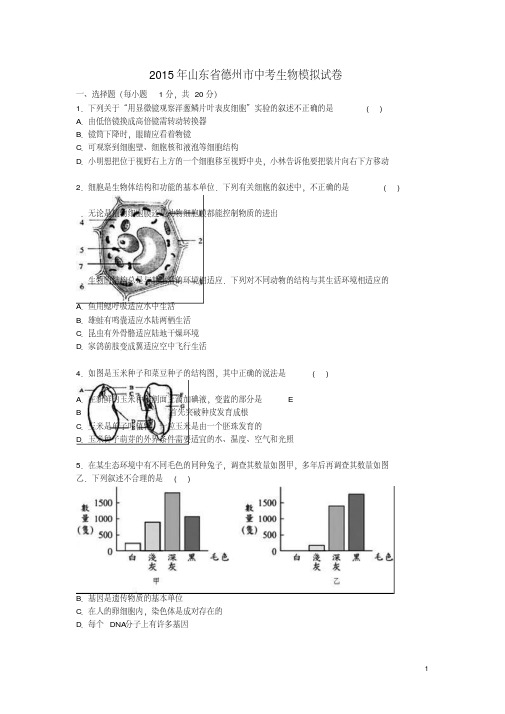 德州市中考生物模拟试卷【含答案】