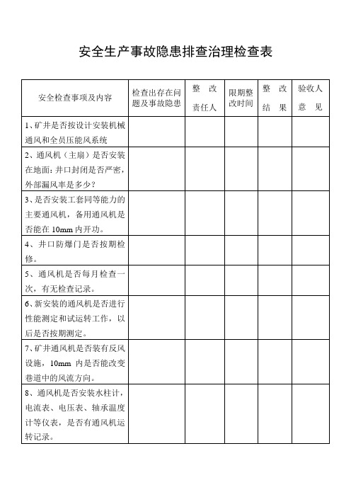 安全生产事故隐患排查治理检查表