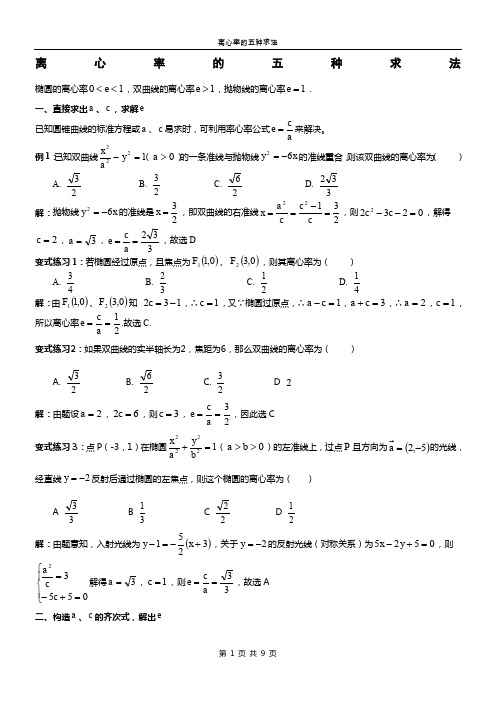 椭圆离心率求法