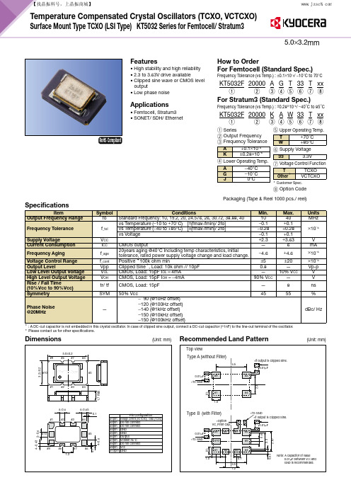 京瓷kyocera温补晶振KT5032规格参数、数据手册、规格书信息