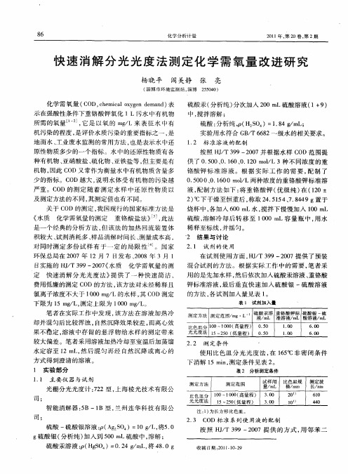 快速消解分光光度法测定化学需氧量改进研究