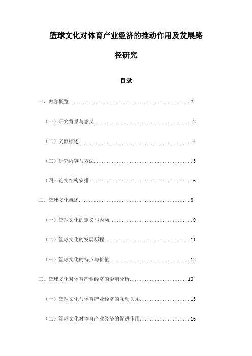 篮球文化对体育产业经济的推动作用及发展路径研究