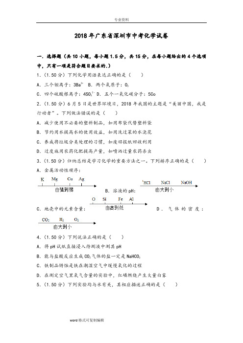 2018年广东省深圳市中考化学试卷