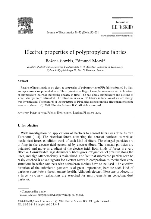 Electret properties of polypropylene fabrics