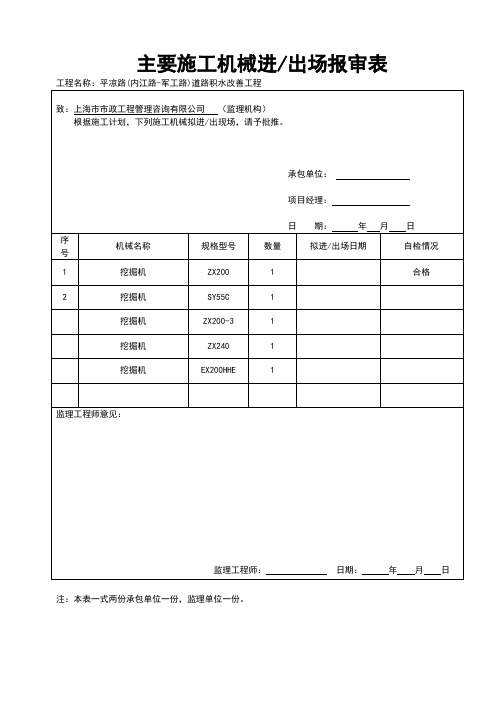 主要施工机械进出场报审表