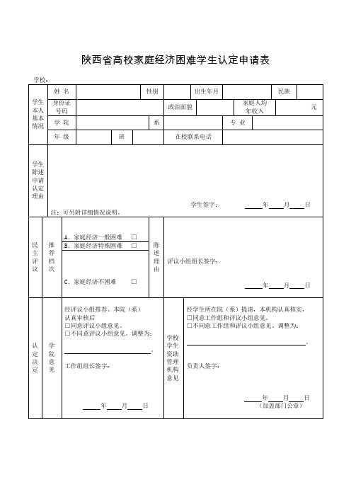 陕西省贫困生申请模板