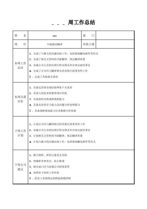 中级德语翻译周工作总结