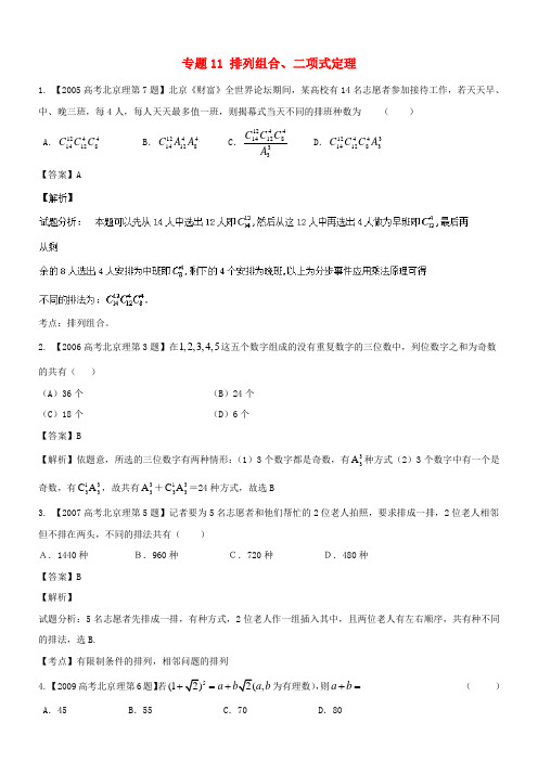 2018年高考数学总温习专题11排列组合二项式定理分项练习理