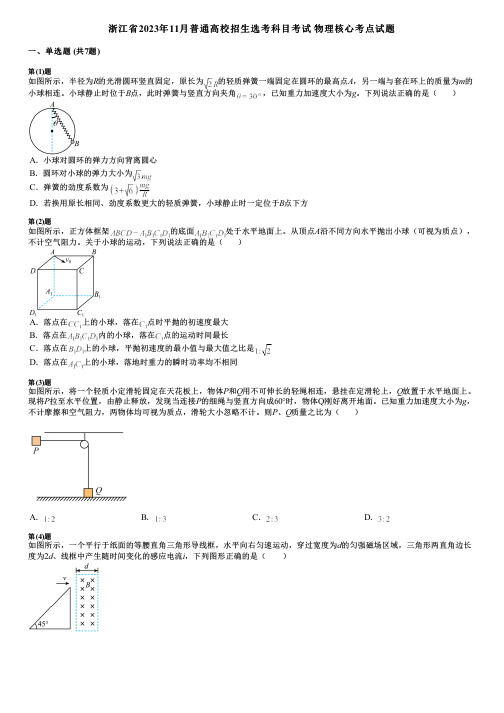 浙江省2023年11月普通高校招生选考科目考试 物理核心考点试题