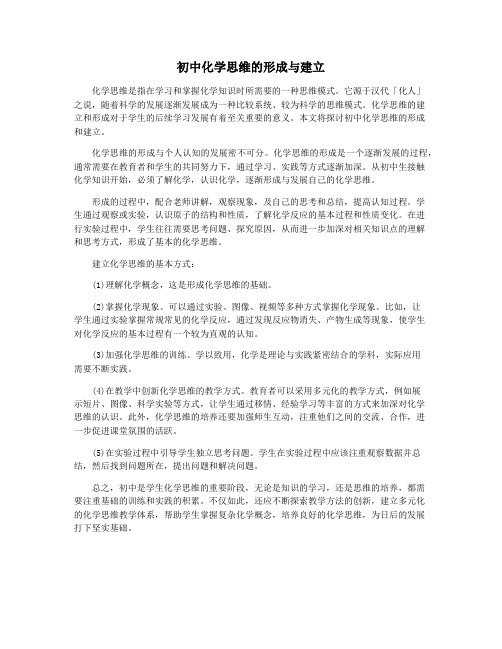 初中化学思维的形成与建立