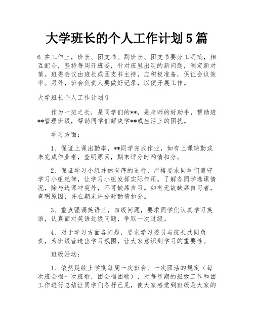 大学班长的个人工作计划5篇