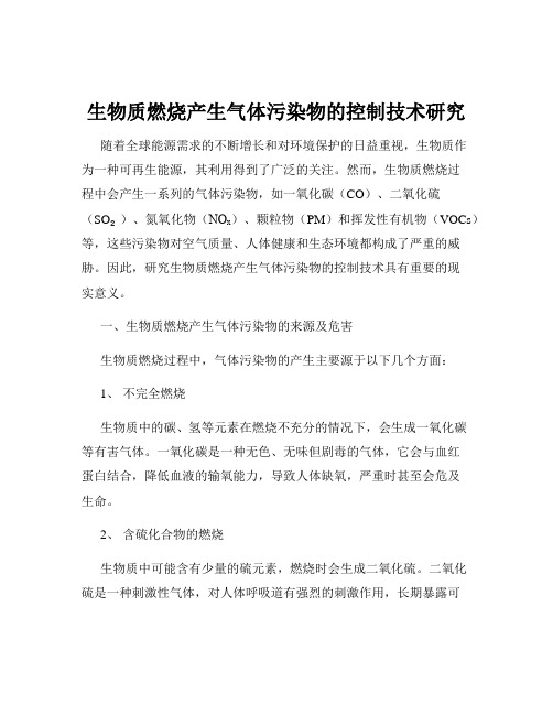 生物质燃烧产生气体污染物的控制技术研究