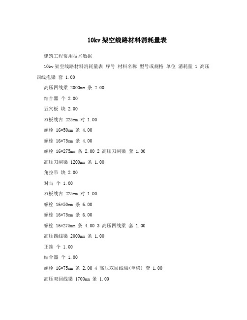 10kv架空线路材料消耗量表