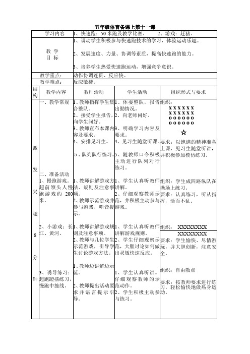 五年级体育备课上第十一课