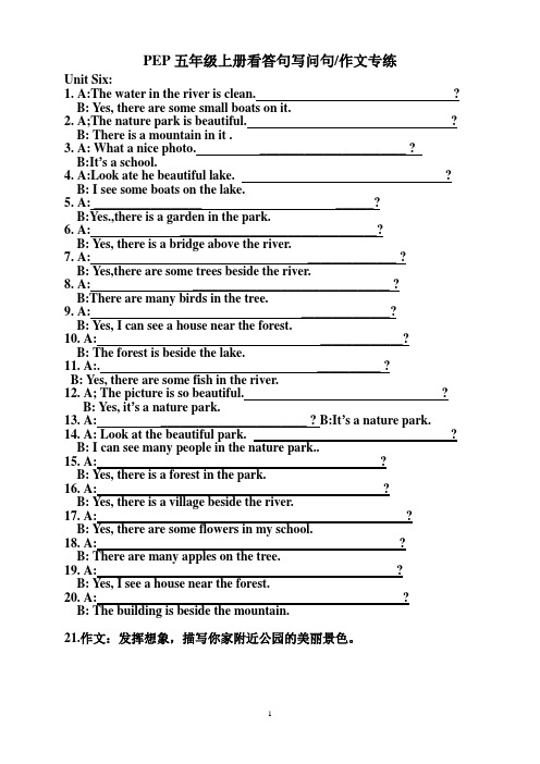 PEP五年级上册看答句写问句作文专练