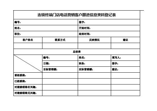 连锁终端门店电话营销客户跟进信息资料登记表