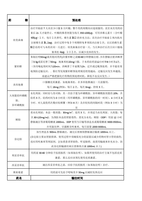 化疗药的预处理输注顺序滴速