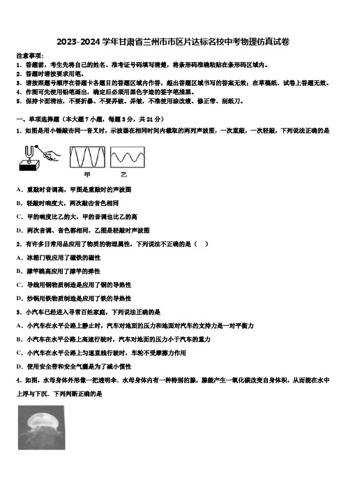 2023-2024学年甘肃省兰州市市区片达标名校中考物理仿真试卷含解析