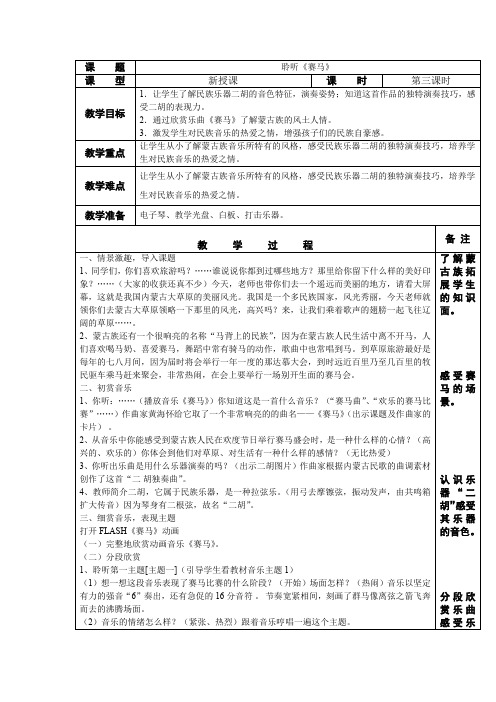 三年级音乐聆听《赛马》教学设计