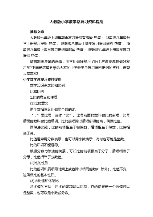 人教版小学数学总复习资料提纲