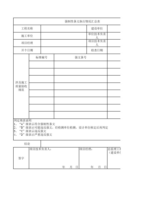 7、强制性条文执行情况汇总记录表