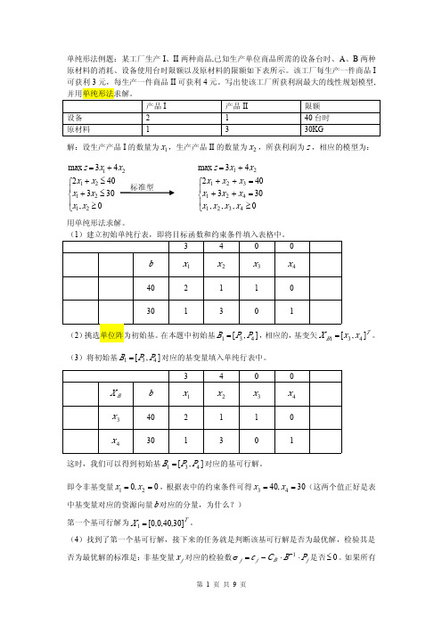 运筹学单纯形法例题