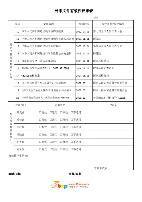 外来文件有效性评审记录表范例