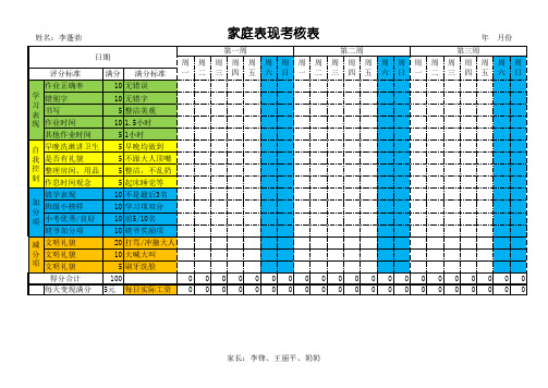 家庭表现考核表