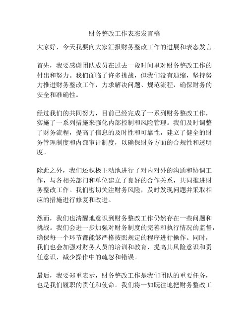 财务整改工作表态发言稿