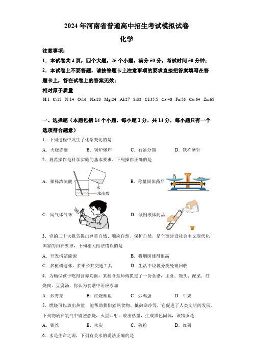 2024年河南省信阳市光山县中考一模化学试题(含解析)