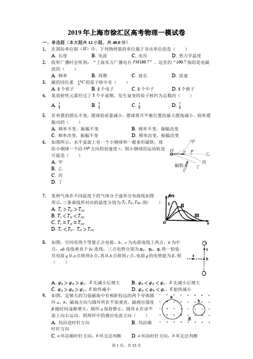 2019年上海市徐汇区高考物理一模试卷(附详细答案)