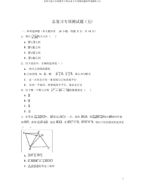 北师大版八年级数学下册总复习专项测试题附答案解析(五)