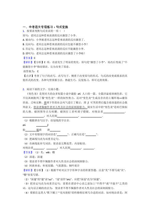 【精品】人教版中考 语文配套练习册句式变换答案含解析