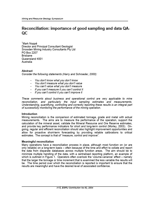 Reconciliation importance of good sampling and QAQC Noppe 2004