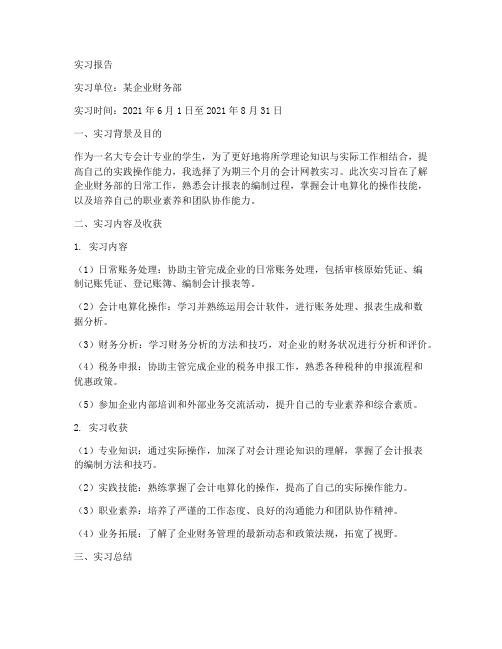 大专会计网教实习报告