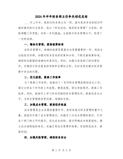 2024年半年财务部主任争先创优总结(2篇)